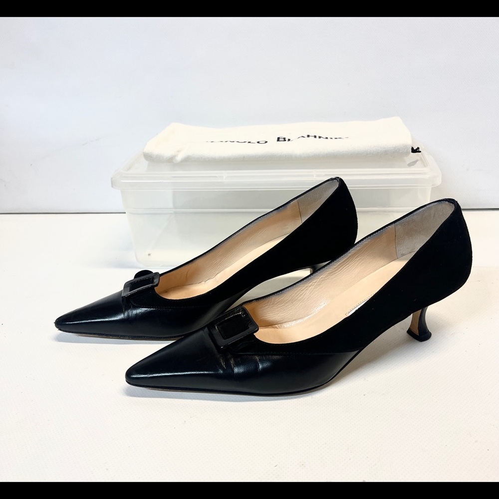 Manolo Blahnik Luxury Pumps Heels shoes Pointed Toe Leather Suede US 7.5